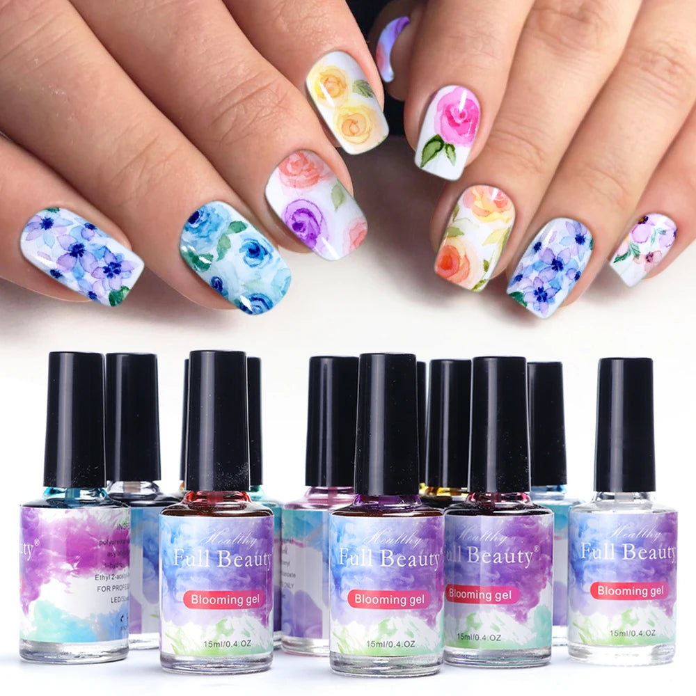 12pcs Watercolor Nail Gel Polish Smudge Blooming Ink Soak Off Varnish Marble Bubble Designer Charm Blossom Flower Manicure Decor
