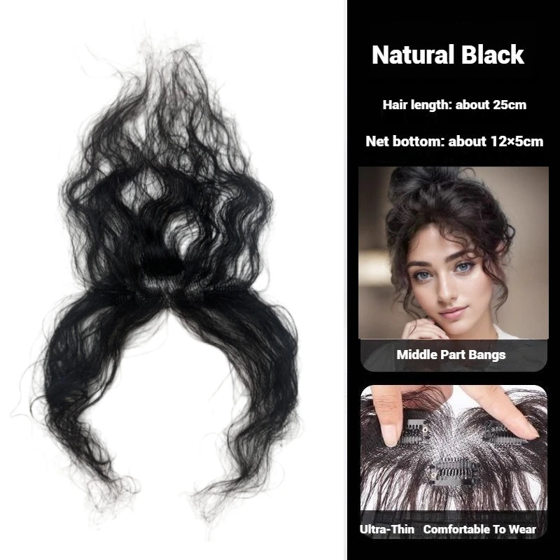 Curly Bangs Toppers for Women 100% Human Hair Breathable Lace Base with Clips Baby Hair Fringe Hairpiece for Thinning Hair