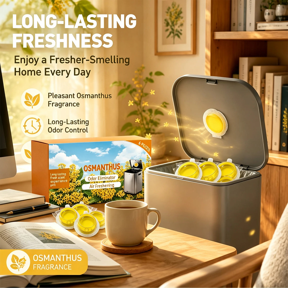 6pcs Trash Can Deodorizer Eliminate Unpleasant Odor Long Lasting Fresh Scent Air Freshener Sticker for Kitchen Bathroom