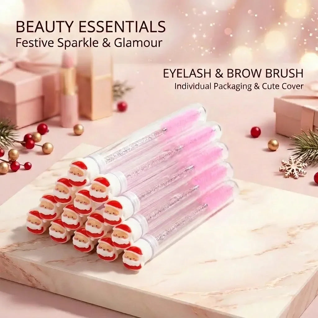 10pcs Christmas Mascara Eyelash Brush in Tube with snowflake, Dust-Proof Reusable Mascara Wand Lash Applicator Women Makeup Tool