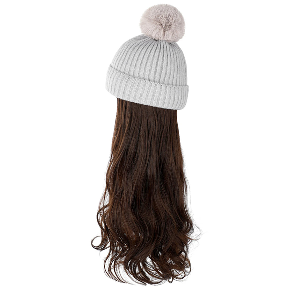 Winter Female Hat Wig With Curly Hair Extensions Synthetic Wave Wig Cap Dismountable Stylish Outdoors Beanie For Camping Hiking
