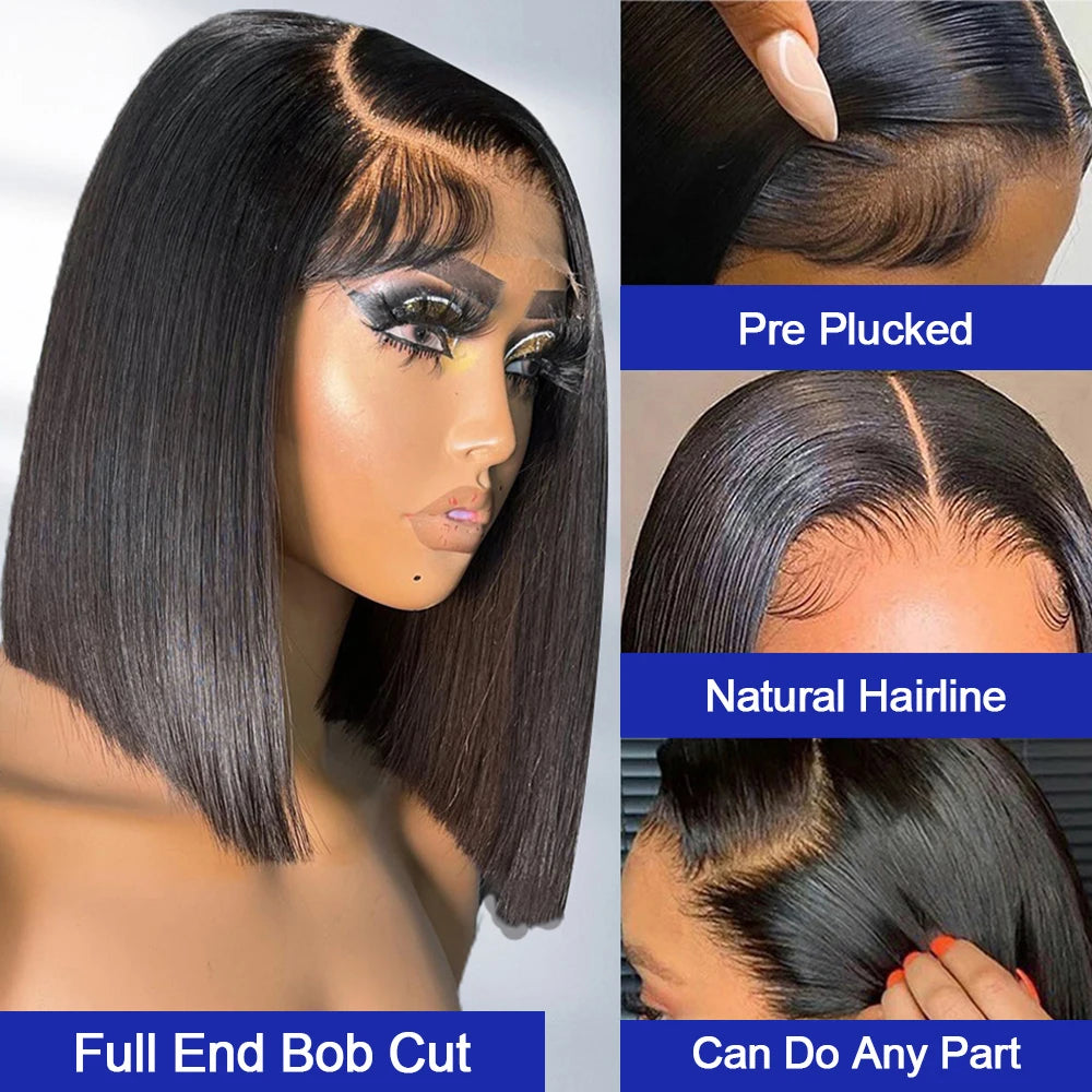13x6 HD Lace Frontal Short Bob Wig Bone Straight Lace Front Wig Double Drawn Human Hair Wigs Preplucked Real 250 Density Natural Hairline Human Hair Wig 3 Days Delivery