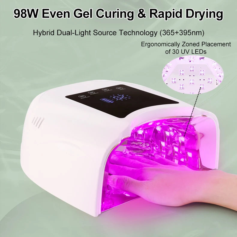 Rechargeable 98W Pro Cure LED Nail Lamp Dryer Portable Machine Nail Red Light UV LED Lamp Curing Gel
