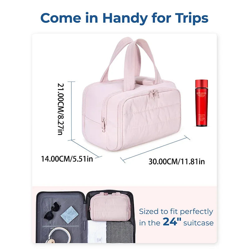 Large capacity waterproof makeup and toiletries handbag for women's travel bathroom shower and makeup storage bag
