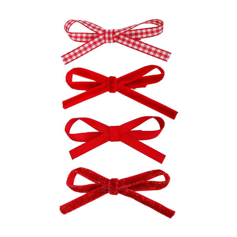 Christmas New Year Festival HairClips Set Winter Velvet Red Bow Barrettes for Girls Sweet Hairpin Children Cute Hair Accessories