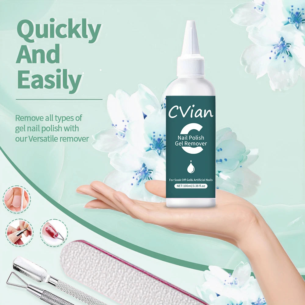 Gel Nail Polish Remover Kit, 100ml/3.3oz Soak-Off Gel Nail Polish Remover - Effectively and Easily Removes Gel Nail Polish