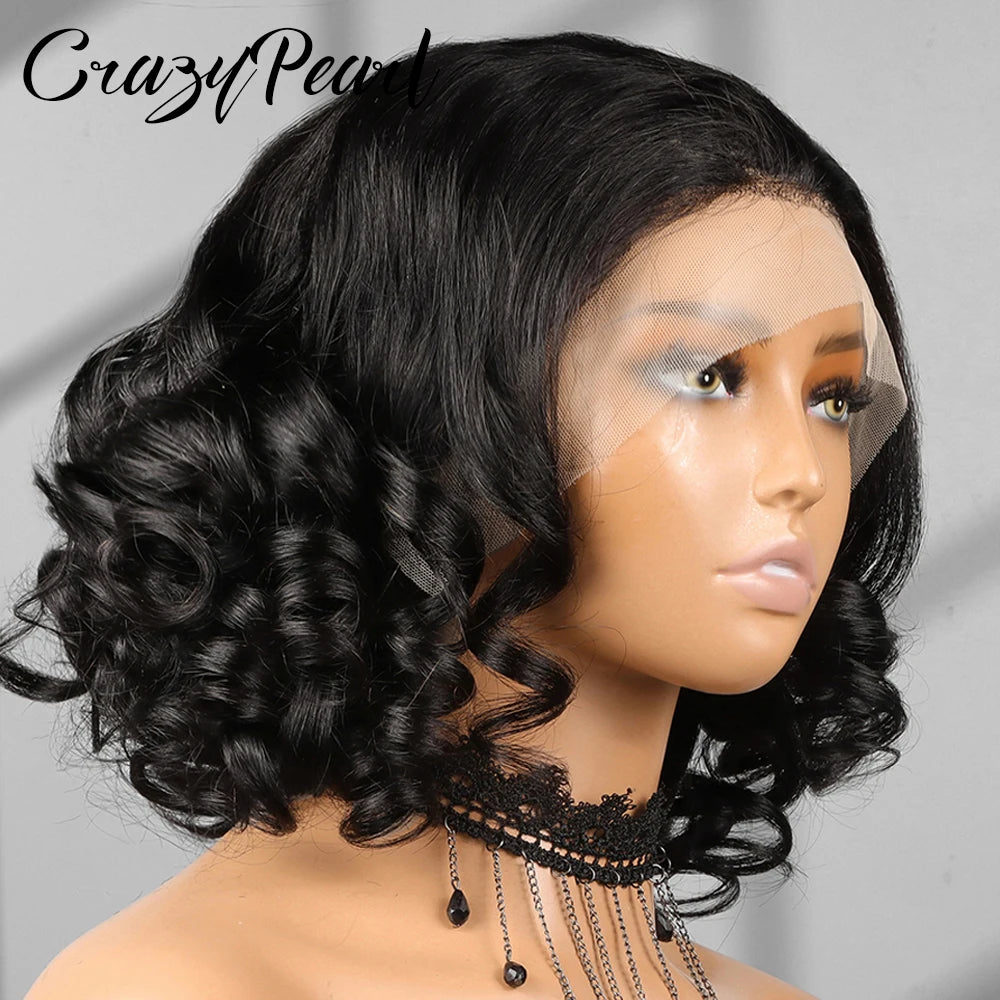 Short Bob Wig Human Hair 180% Density Glueless Lace Closure Wigs for Black Women Body Wave 13X4 Lace Front Wig Loose Wave Culry