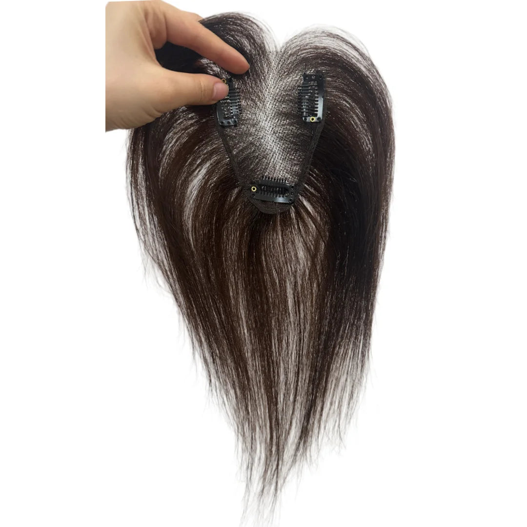 7x10cm Breathable Lace Human Hair Toppers 10 Inch Invisible Clip In Bangs for Women Natural Hairpieces Cover Thinning Hair Daily