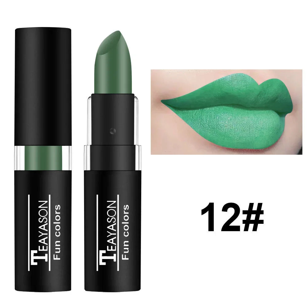 Waterproof Matte Lipstick Waterproof Lip Pigment Black Green Purple Lipstick Christmas Halloween Lip Makeup Tint Moisturizing