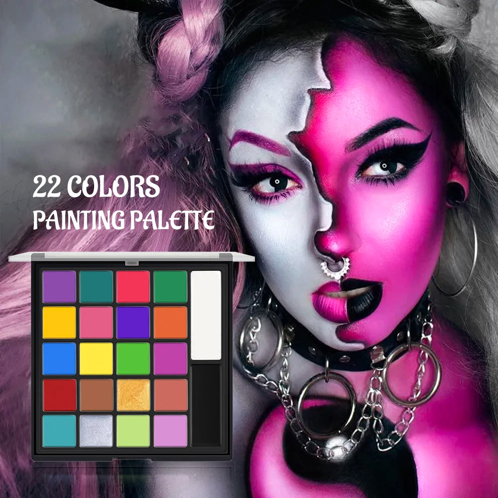 22 Color Face Body Painting Kit for Kids Adults,Face Paint Makeup Palette with Brush,Halloween Carnival Artist Cosplay Art Party