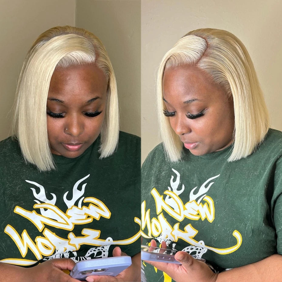 Short Bob Wig Human Hair 13x4 13x6 Transparent Lace Front Human Hair Wigs For Women 613 Honey Blonde Color Lace Frontal Wigs Pre Plucked 220% Density 10 12 14 inch Straight Brazilian Hair