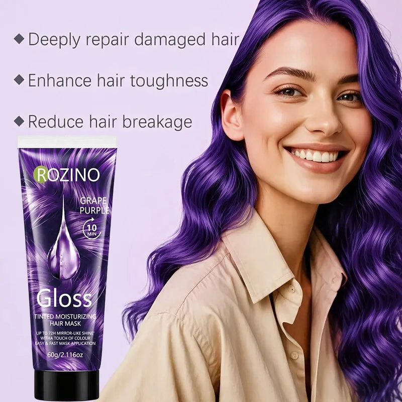 1/2/3 Tubes of Dazzling Grape Purple Color-Enhancing, Smooth and Moisturizing Hair Mask, Quick Semi-Permanent Color in 10 Minutes, Improves Dryness and Frizz after Dyeing, Deeply Repairs Damaged Hair after Dyeing, Gently Mois