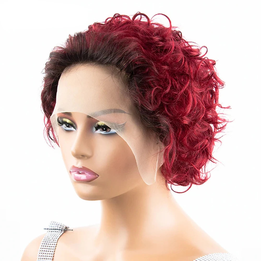 Short Curly Pixie Cut Wig Human Hair 13x1 Lace Short Curly Wigs For Black Women 6 inch Natural Color Pixie Cut Lace Front Wig