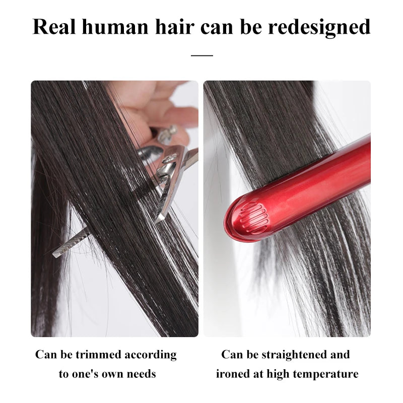 100% Human Hair 7X10cm Hairnet with French Bangs Toupee 25cm Straight Clip in Hair Extension Improve Volume Topper Hair Pieces