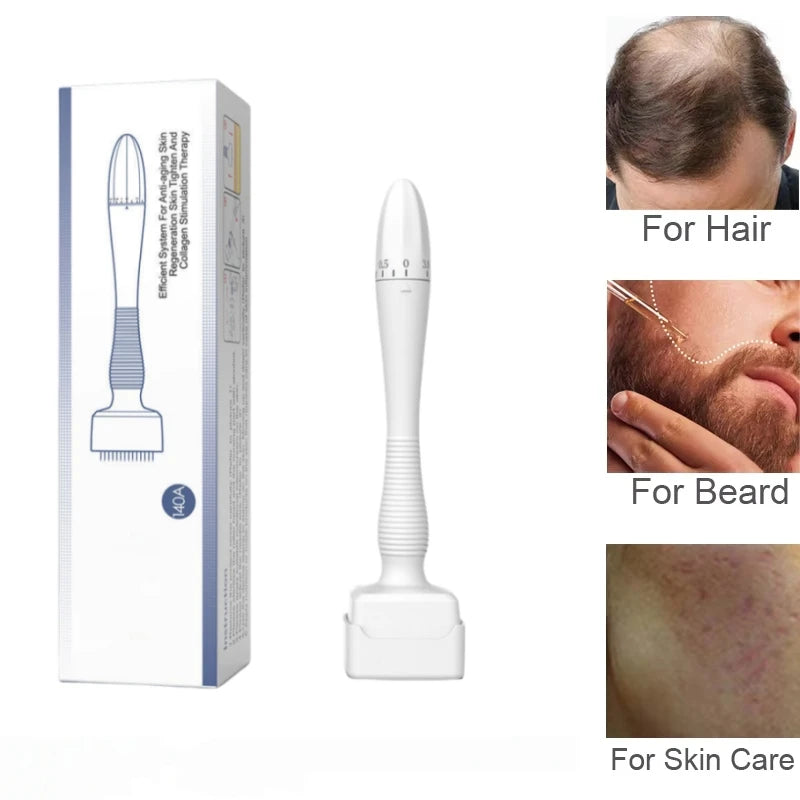 140 Needles Adjustable Titanium Derma Stamp Microneedling Face Roller Massager Skin Care Beard Growth Scalp Hair Factory Sale