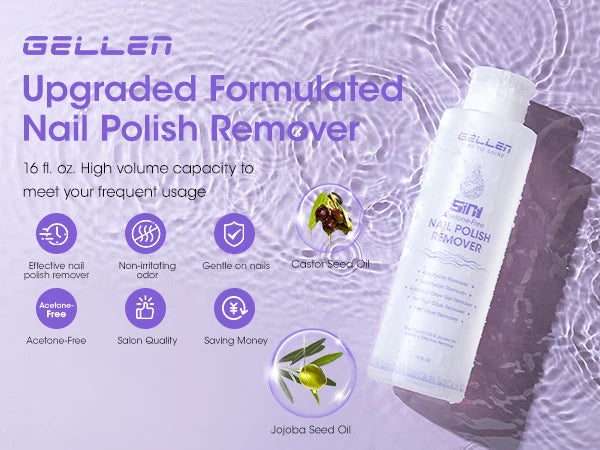 GELLEN Nail Polish Remover 16 Fl Oz Non Acetone Pump Bottle Gel Nail Soak Off Remover Kit Vegan Cruelty Free Gentle Nail Care