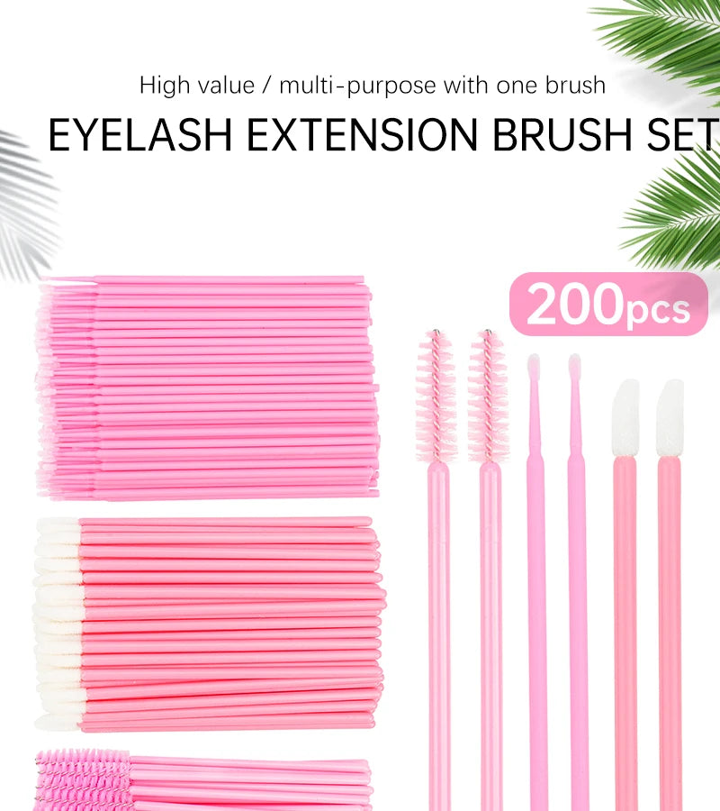 200pcs Eyelash Extension Supplies Set Disposable Lash Spoolies Brushes Eyelashes Micro Brush Mascara Wand Lipstick Applicator
