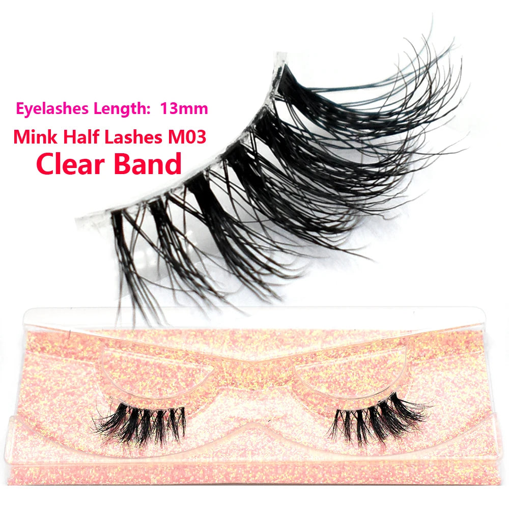 Half Lashes Short Mink Eyelashes Fluffy Soft False Eyelashes Wispy Cross Strip Eye Lashes Natural Mink Eyelash Extension Makeup