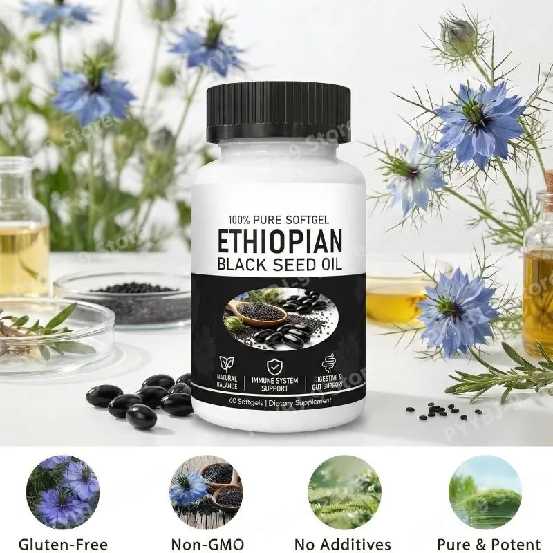 Ethiopian Black Seed Oil Softgels with Vitamin C, Zinc, Ginger and Turmeric for Immune & Antioxidant Support, 60 Softgels