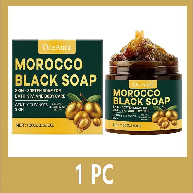 Moroccan Black Soap Deep Cleansing Gentle Care Moisturizing Body Soap with Olive & Argan Oil for Soft Smooth Skin 100g