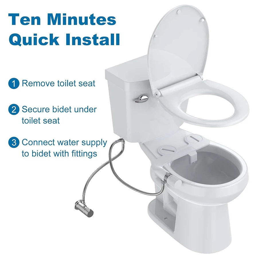 Non-Electric Ultra-Slim Bidet - Dual Nozzle Self-Cleaning Fresh Cold Spray, Adjustable Pressure for Feminine & Rear Hygiene