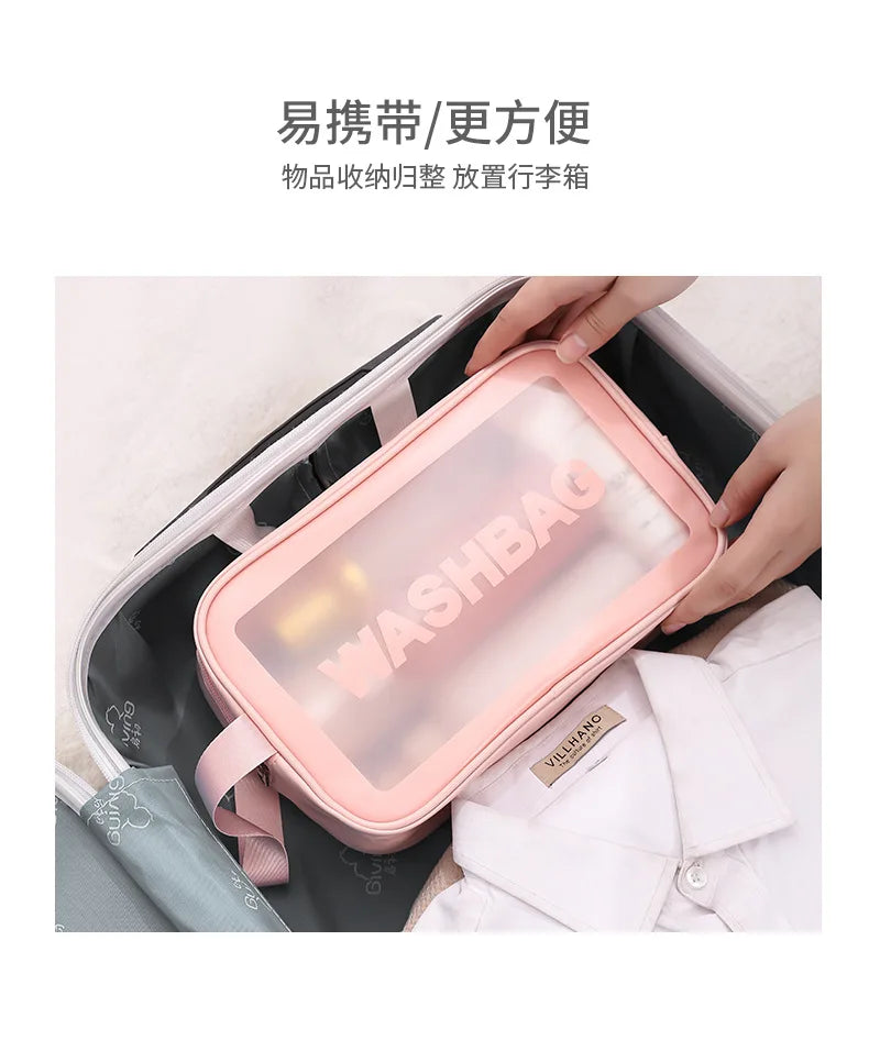 New Transparent Makeup Bag Set Toiletry Organizer Washbag for Women Portable Toiletries Pouch Travel Essential Cosmetics Bag