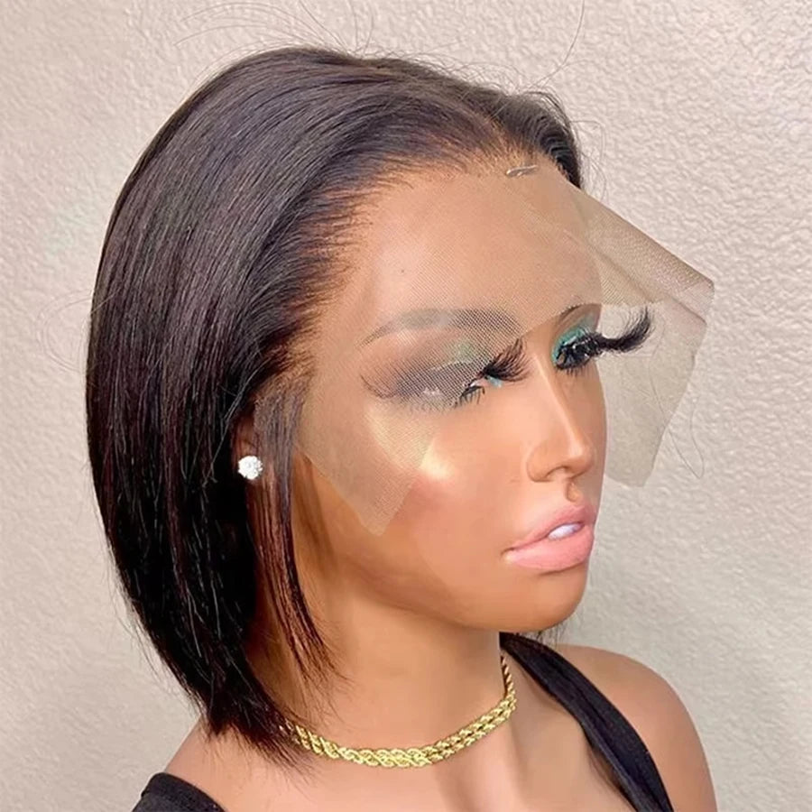 Wear and Go Glueless Bob Wig Human Hair Pre Plucked Pre Cut 215% Density 5x5 HD Transparent Lace Front Wigs Human Hair for Black Women Short Straight Bob Wigs No Glue Lace Closure Wigs for Beginners 10 Inch