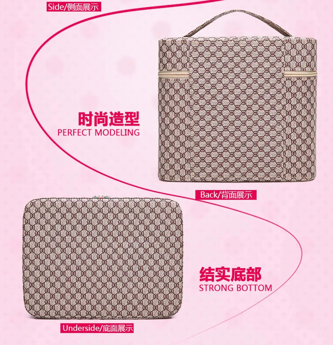 Large capacity new makeup bag Travel portable makeup case Portable high-end PU leather cosmetics storage bag cute bear pattern