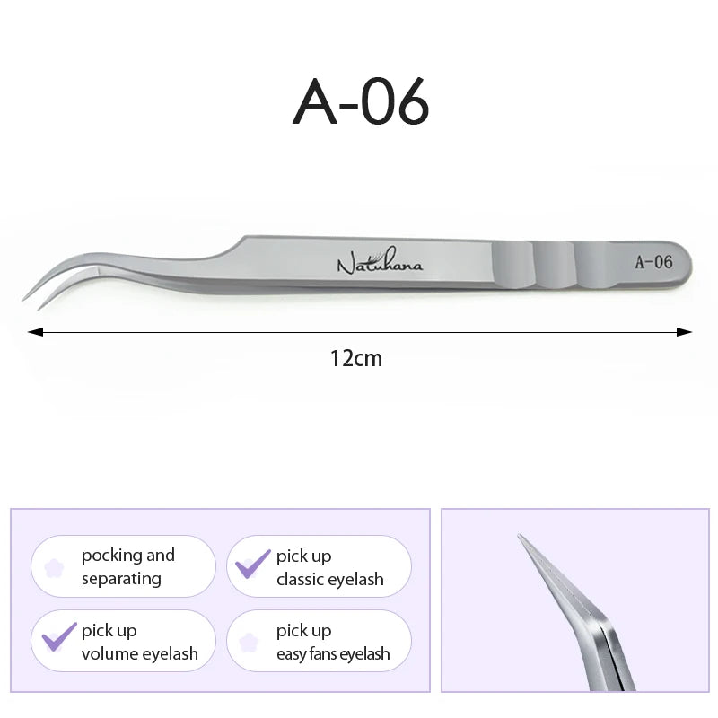 NATUHANA Eyelash Extension Tweezers Stainless Steel High Precision Stainless Steel Superhard Anti-Static Tweezers Makeup Tools