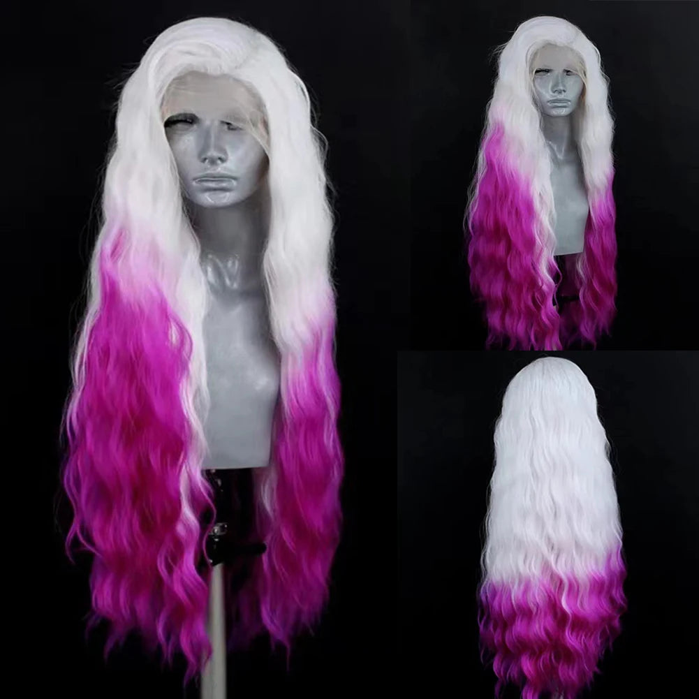 AIMEYA Platinum Wigs for Women Mix Blonde Synthetic Lace Front Wig Black Long Natural Wave Synthetic Hair Wig Daily Use Cosplay