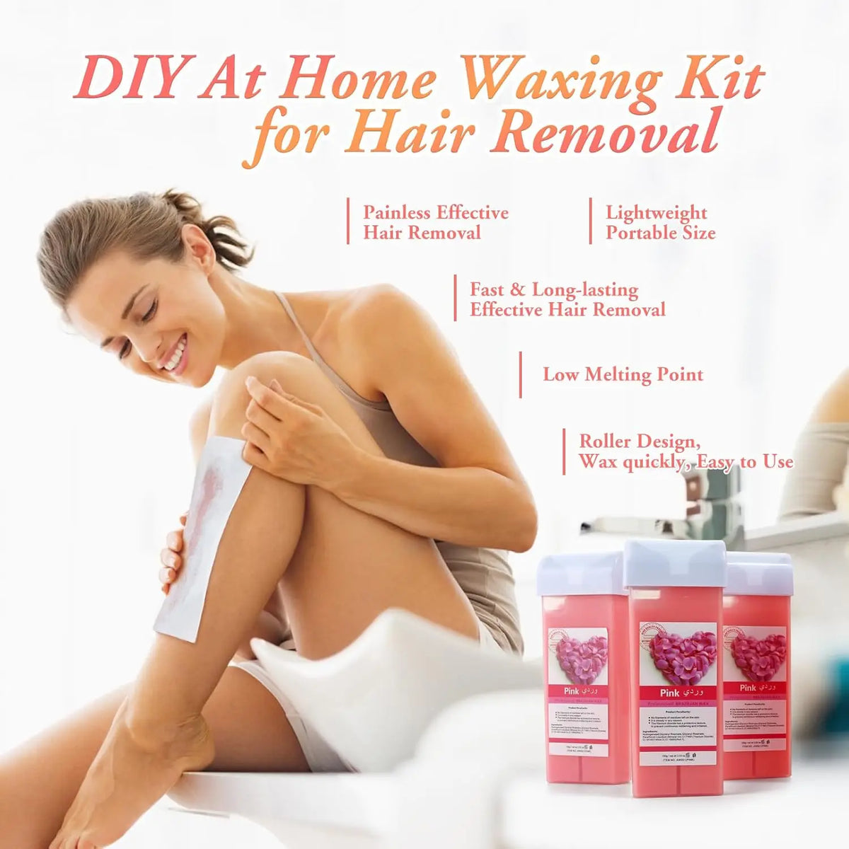 Roll On Waxing Kit With Wax Cartridges and Wax Strips 3 in 1 Soft Wax Heater Kit Hair Removal Wax Paper Waxing Kits Warmer