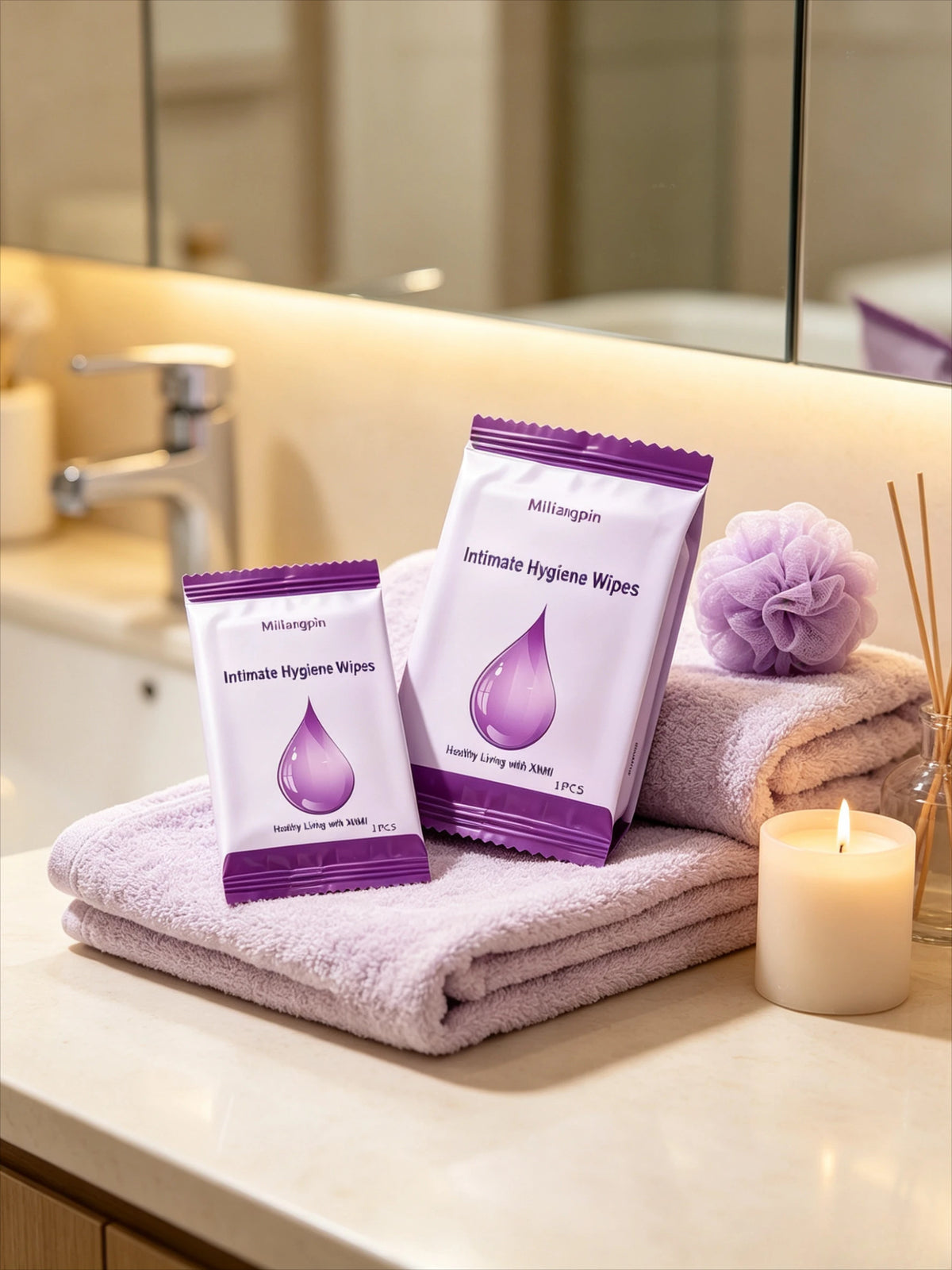 Feminine Intimate Wipes; Intimate Cleaning and Antibacterial Use Outdoors; Individually Wrapped for Easy Carrying and Storage.