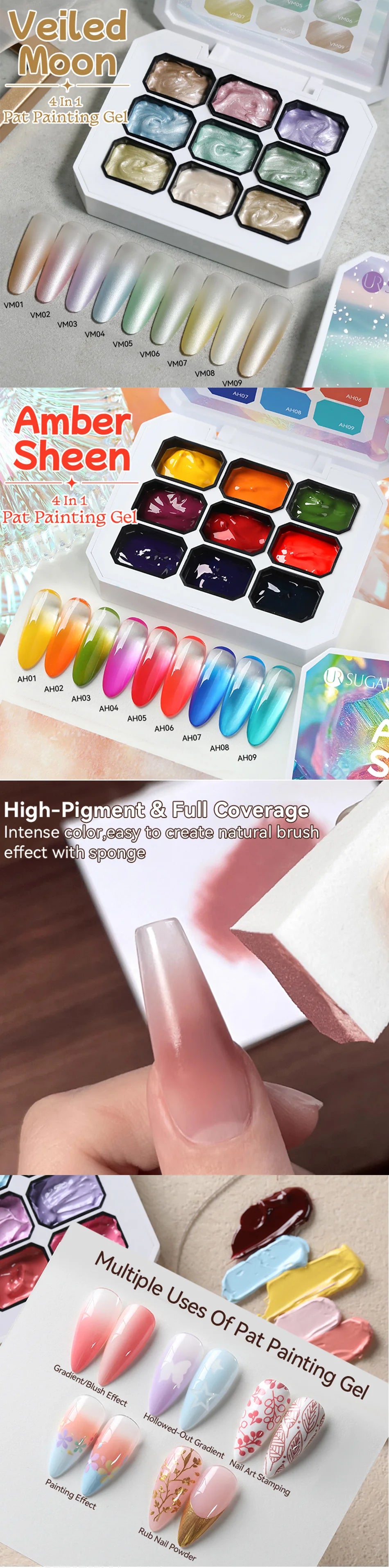 UR SUGAR 4 In 1 Pat Painting Gel Nail Polish Blooming Transfer Design UV LED Soak Off Gel Varnish Gradient Patting Gel Palette