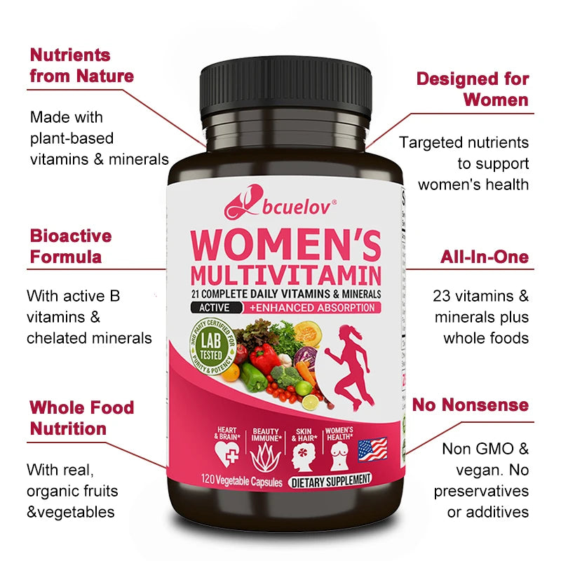 Women's Multivitamin - Overall Health and Immune Support, Bone, Heart, Muscle, Skin Health, Vitamins A, D, C, E, K, B1, B2, B12
