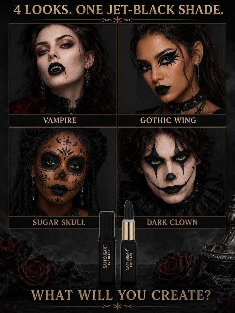 2PCS Halloween Black Face Paint Sticks, Matte Eye Black Makeup for Gothic Vampire Skull Cosplay Costume Party SFX Face Paint Kit