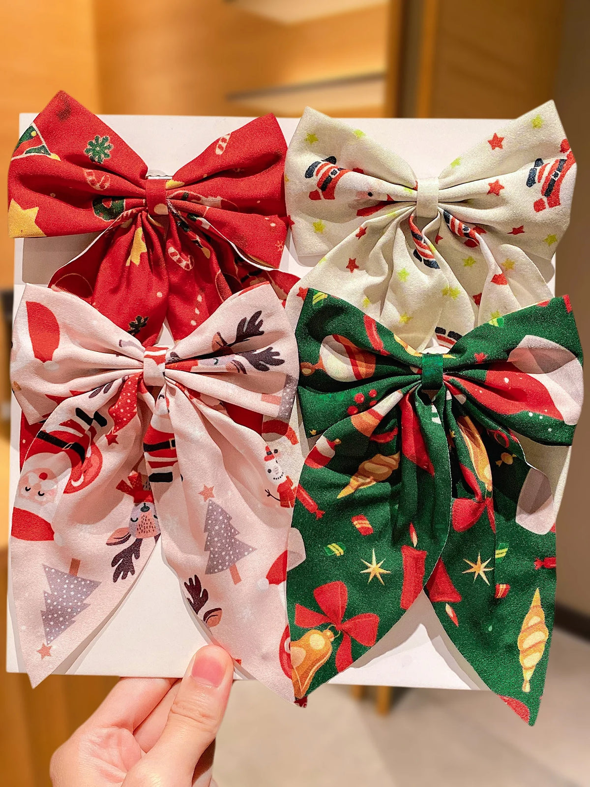 4/8Pcs Christmas Bow Hair Clips, Santa Elk Printed Ribbon Barrettes, Festive Side Clips for Half-up Hairstyle, Christmas Party &