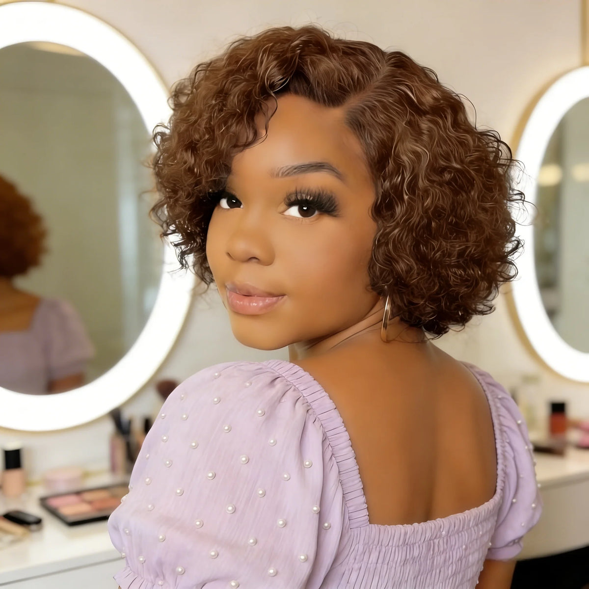 Curly Bob Wig Human Hair Deep Wave Lace Front Wigs 13x4 Short Pixie Wigs for Women Pre Plucked 180% density