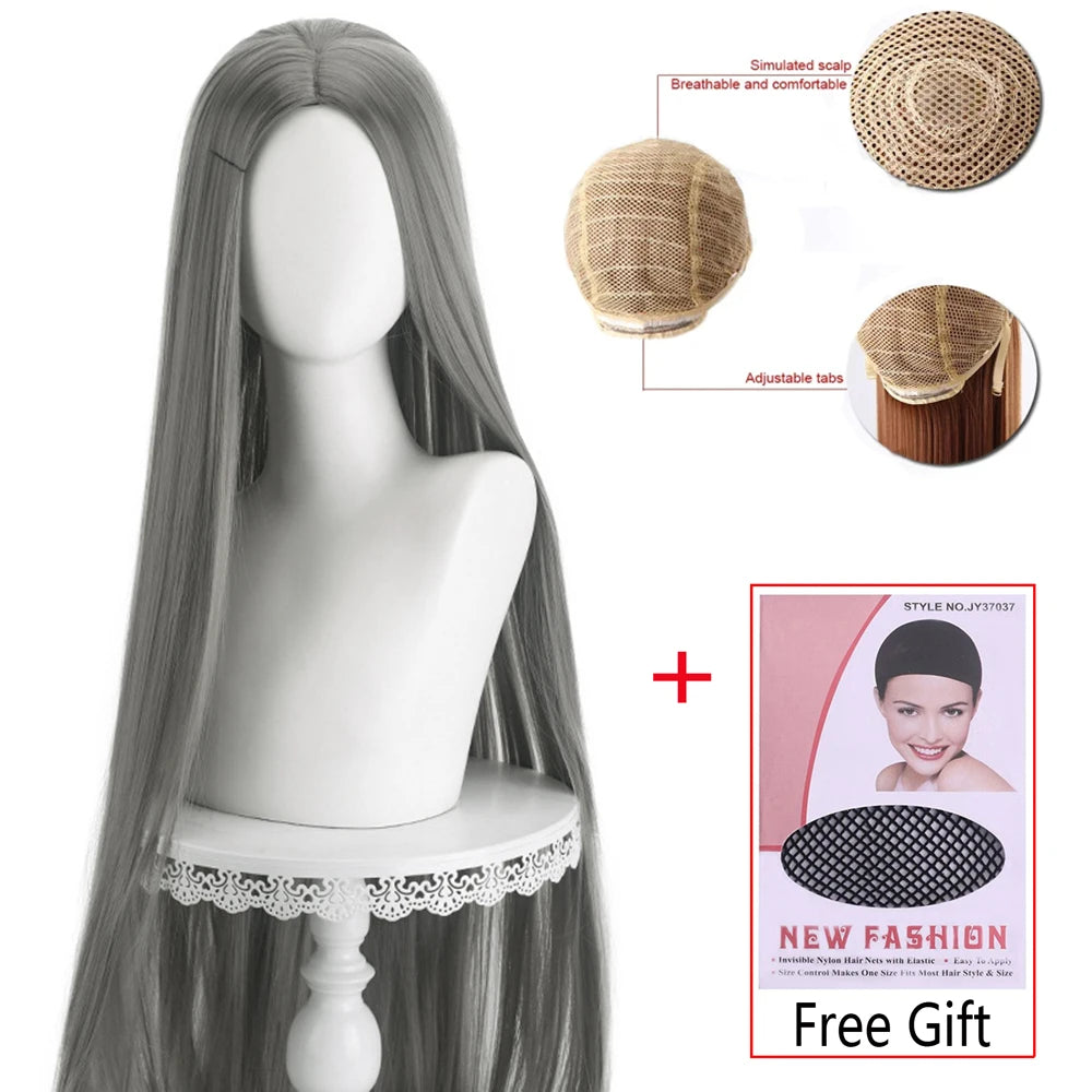 Long Straight Cosplay Wig 100cm Centre Parting Central Split Blond Pink Red Purple Heat Resistant Synthetic Hair Wigs