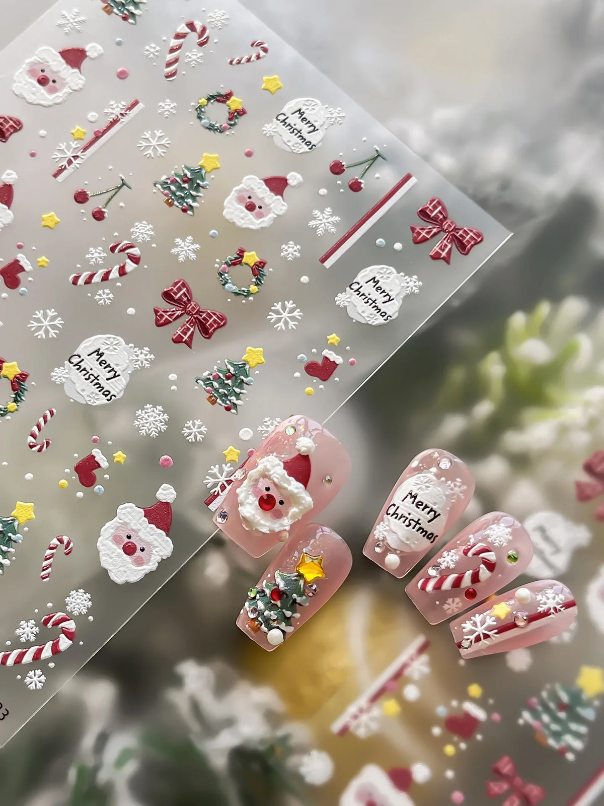 Christmas Wreath Snowman Xmas Tree Bowknot Snowflakes Gingerbread Man Bear Star Bell Apple Nail Art Charms Stickers Phone Decals