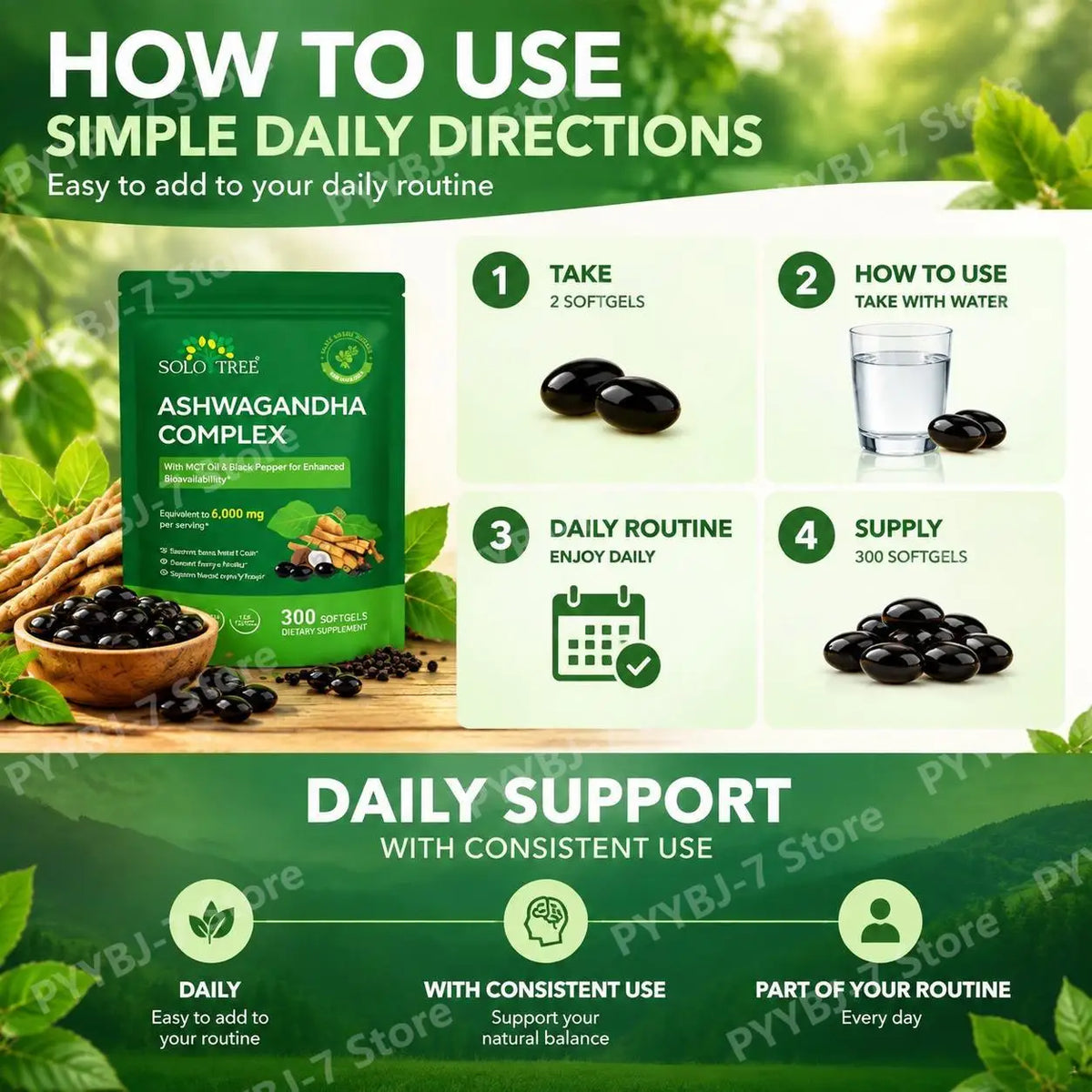 Ashwagandha Complex Softgels with MCT Oil and Black Pepper 20:1 Extract Stress Relief, Mental Focus Energy Support 300 Softgels