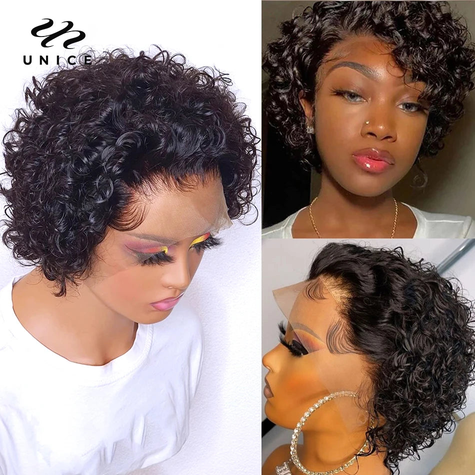 Unice Hair 13x1 Lace Pixie Cut Wig 100% Human Hair Short Curly Wigs for Women Wavy Afro Wigs