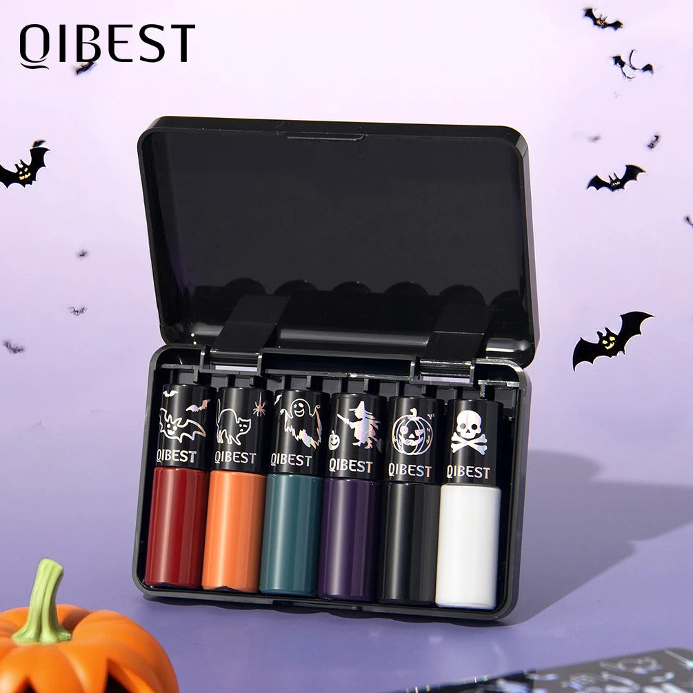 QIBEST Halloween Lipgloss Makeup Sets Matte Liquid Lipstick Waterproof Red Lipgloss Black Purple Orange Non-Stick Cup Lipstick