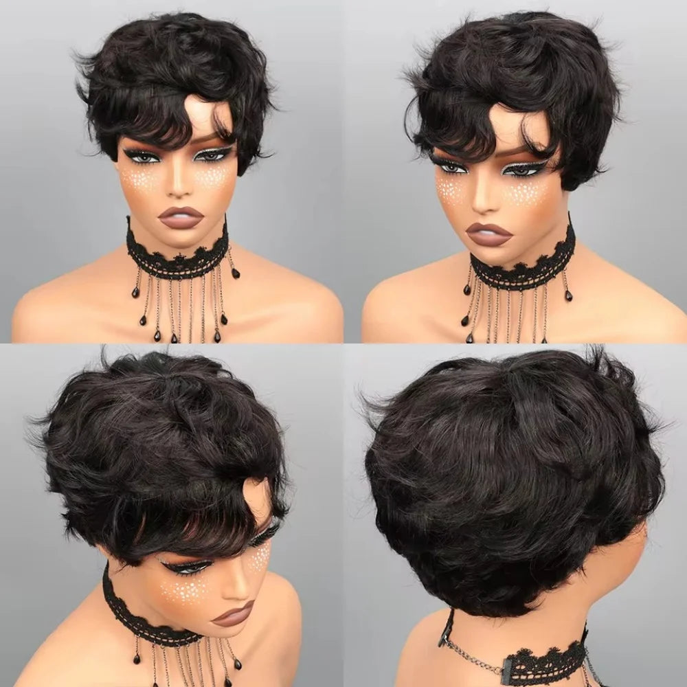 Short Bob Wig Pixie Cut Wig Human Hair Wig For Black Women Short Layered Pixie Cut Wigs Glueless Wig No Lace Full Machine Made