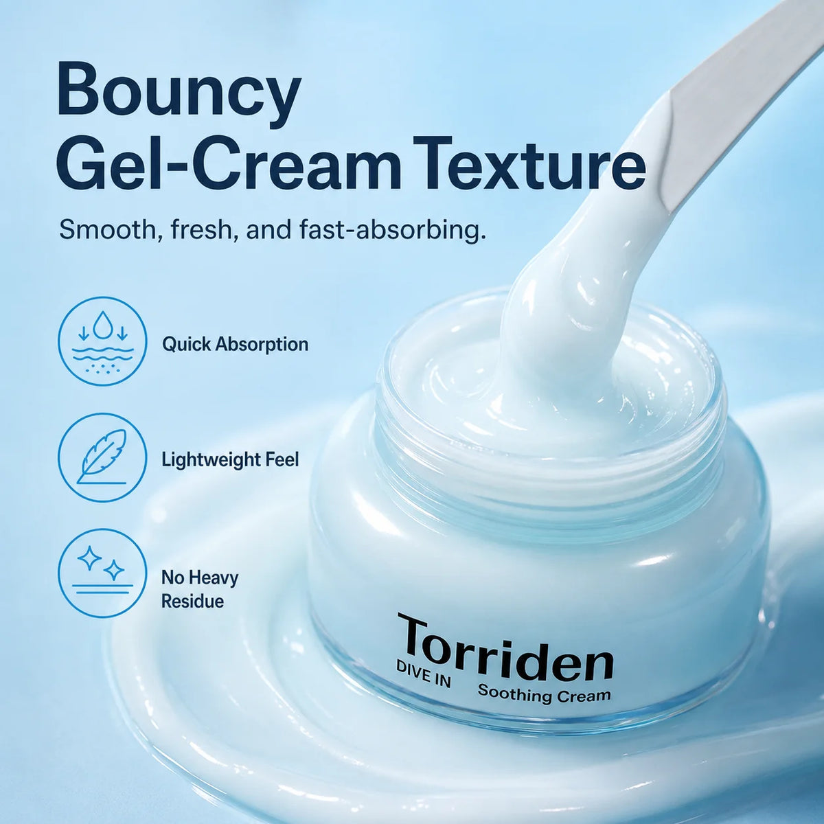 Torriden DIVE‑IN Soothing Gel‑Cream, Cooling Lightweight Moisturizer for Face, Smooth Non‑Greasy Texture, Instant Hydration Calm