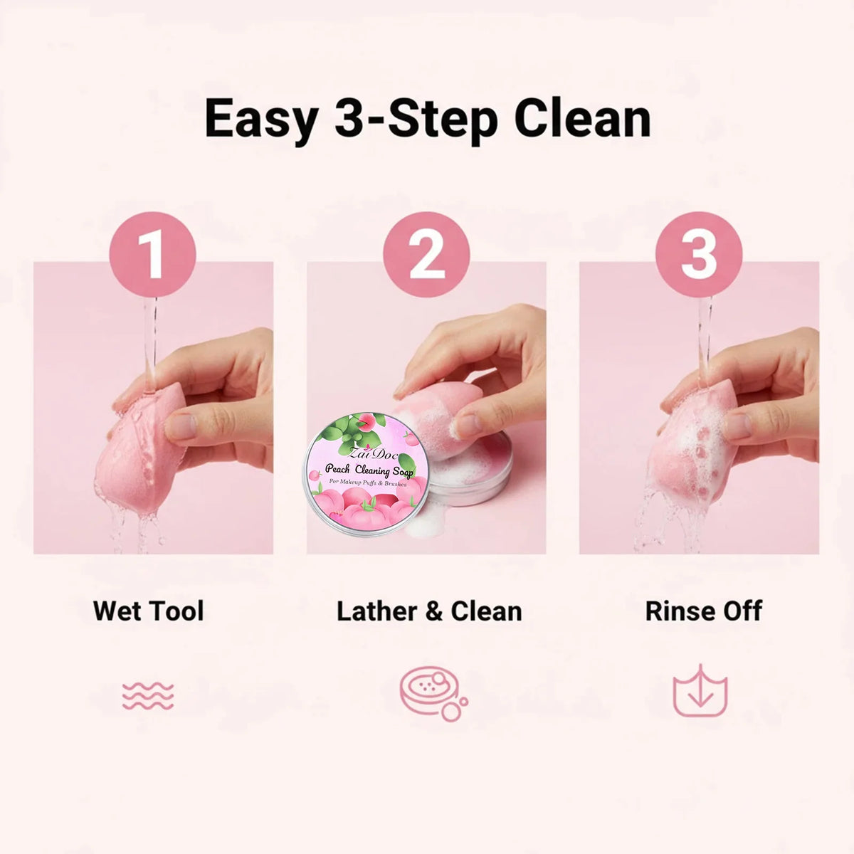 ZaiDoc Makeup Brush Cleaning Soap Blue Starry or Pink Peach Oolong with Cleaning Pad 2-in-1 Solid Brush Cleaner Mat for Beauty Blender Sponge Makeup Gentle Deep Cleaning Tool