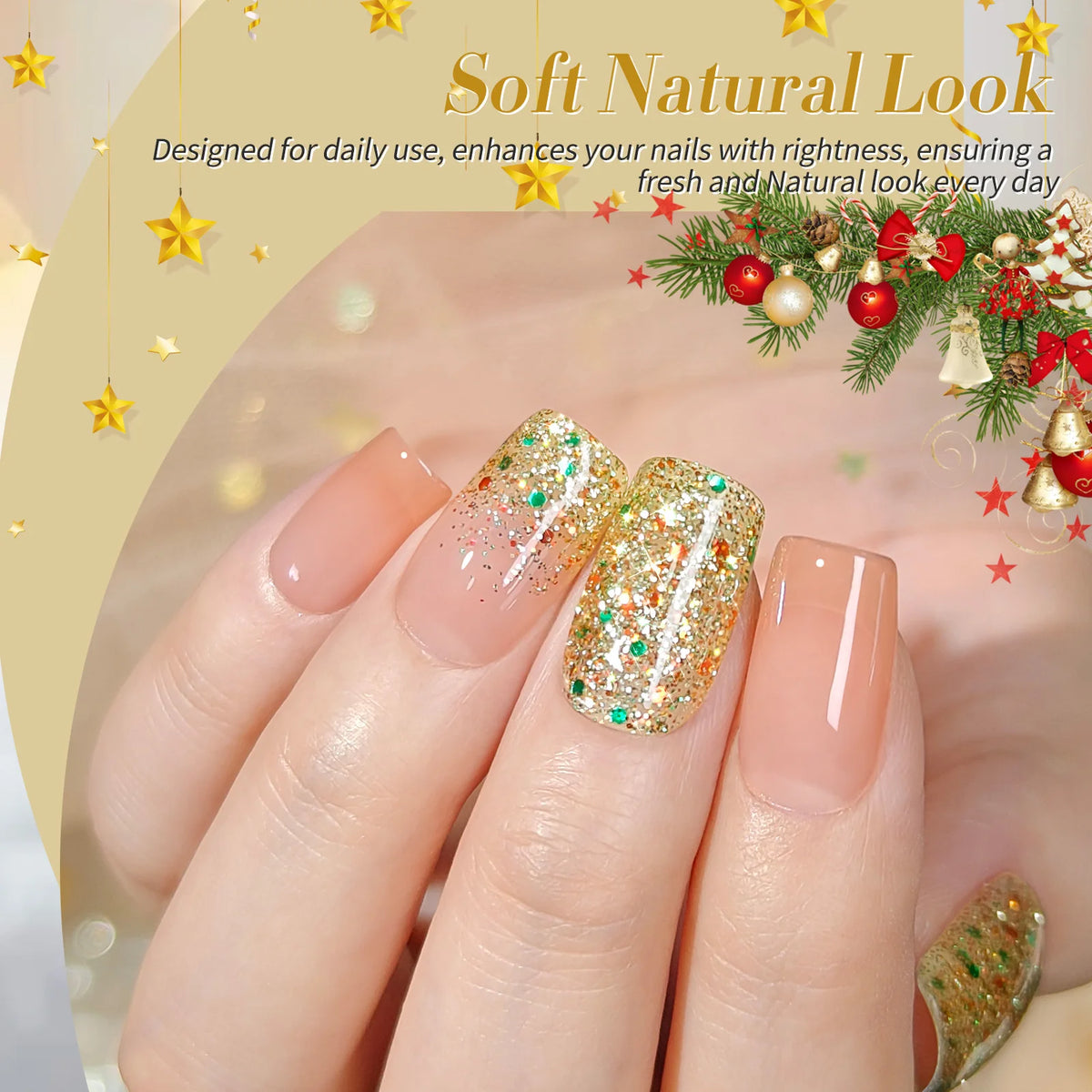 BORN PRETTY 1 Bottle 15ml Gold Sequins Jelly Gel Polish Christmas Semi Permanent Nail Art Manicure Soak Off UV Gel Nail Supplies