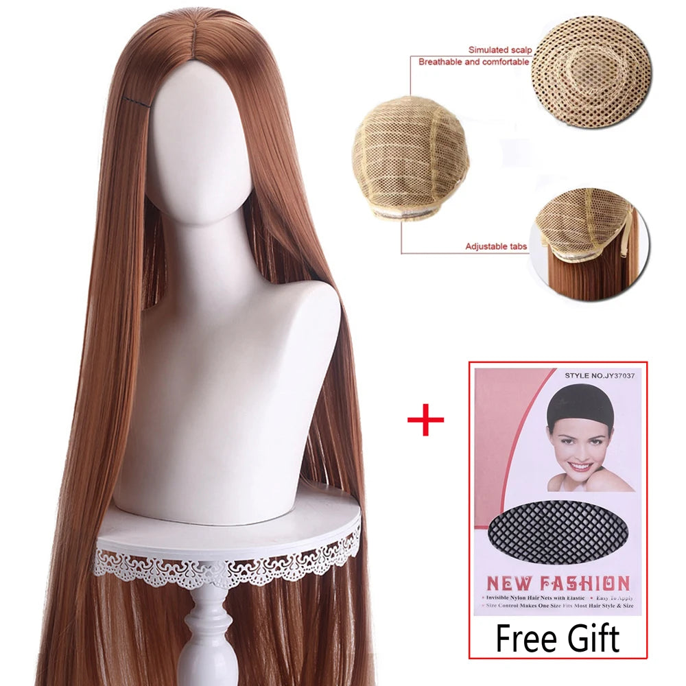 Long Straight Cosplay Wig 100cm Centre Parting Central Split Blond Pink Red Purple Heat Resistant Synthetic Hair Wigs