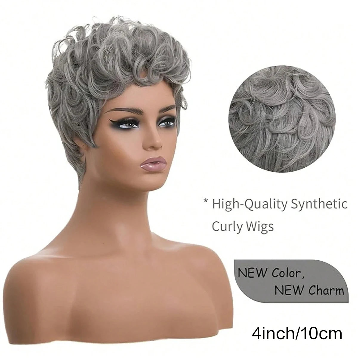 Short Pixie Wigs Short Grey Curly Pixie Wigs Synthetic Hair Wigs  Natural Wavy Grey Pixie Cut Wig Short Curly Layered Pixie Wig