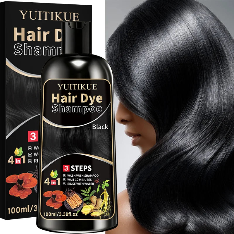 YUITIKUE Black Hair Dye Shampoo - Ammonia-Free, Gentle Formula For Covering Gray Hair, Plant-Based Hair Care, 100ml