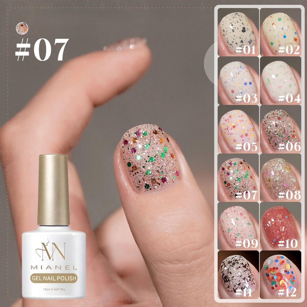 MIANEL 10ml 1-12pcs Christmas Nails Gold Sequins Nail Polish Gel Vernis Semi Permanent Nail Art Soak Off LED UV Nail Polish Gel